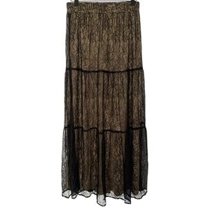 NWT Black Lace Nude Lined Small Whimsigoth Witch Fairy Gothic Tiered Midi Skirt